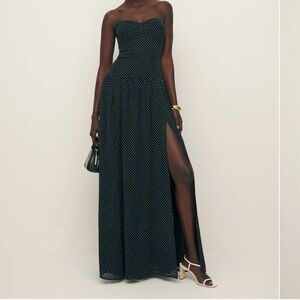 Reformation Black Strapless Polka Dot Dress, Leilani, color Point (polka dot)